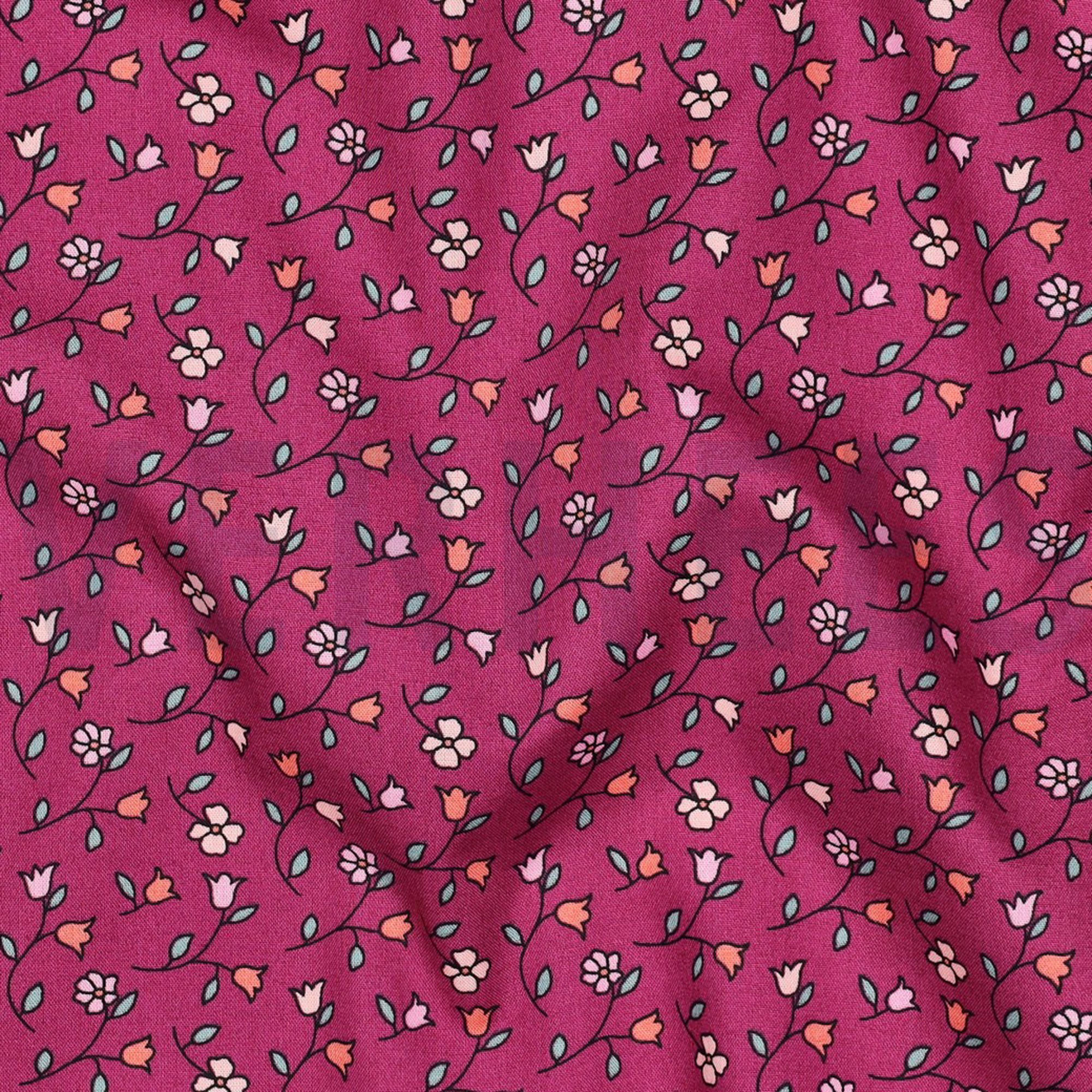 FEIN GEWEBTE BAUMWOLLPOPELINE BLUMEN FUCHSIA (high resolution) #2