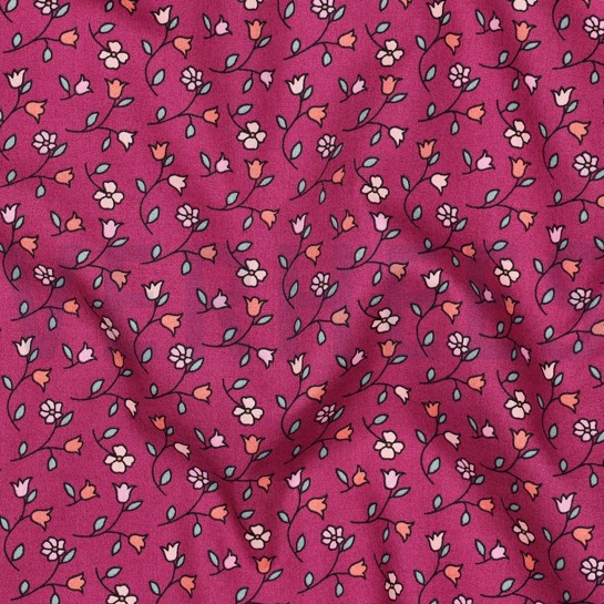 FEIN GEWEBTE BAUMWOLLPOPELINE BLUMEN FUCHSIA #7