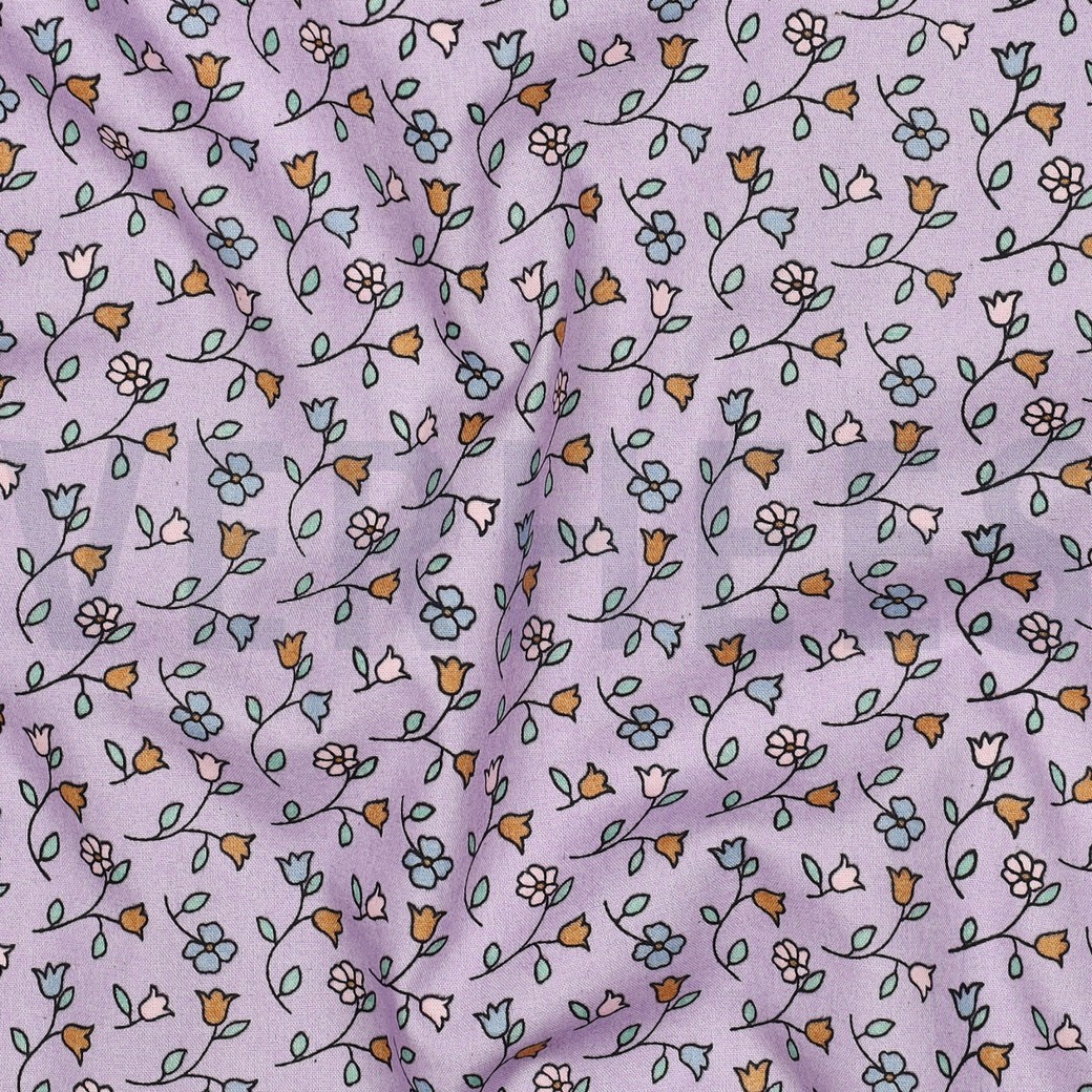 FEIN GEWEBTE BAUMWOLLPOPELINE BLUMEN LILA #7