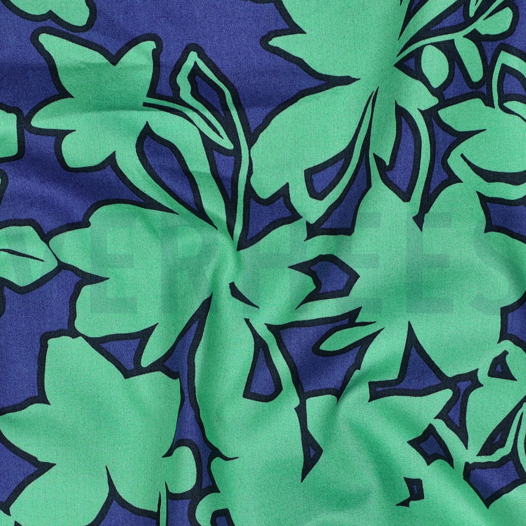 FEIN GEWEBTE BAUMWOLLPOPELINE BLUMEN BLAU/GRÜN (high resolution) #2