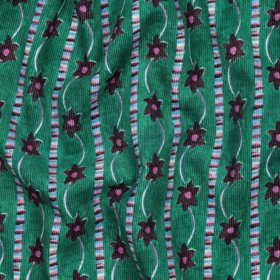 FEINCORD DIGITAL BLUMEN GRÜN #7