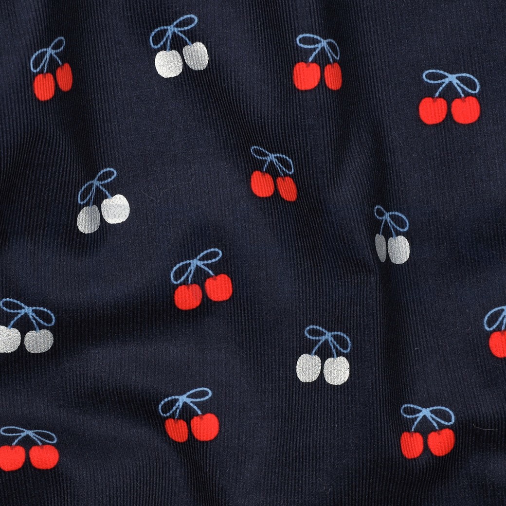 BABYCORD FOIL CHERRIES NAVY #7