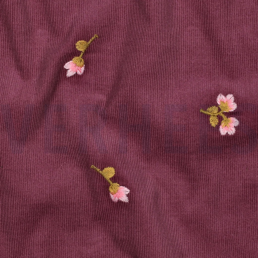 FEINCORD STICKEREI BLUMEN ROSA #7