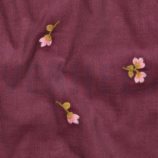 FEINCORD STICKEREI BLUMEN ROSA #7