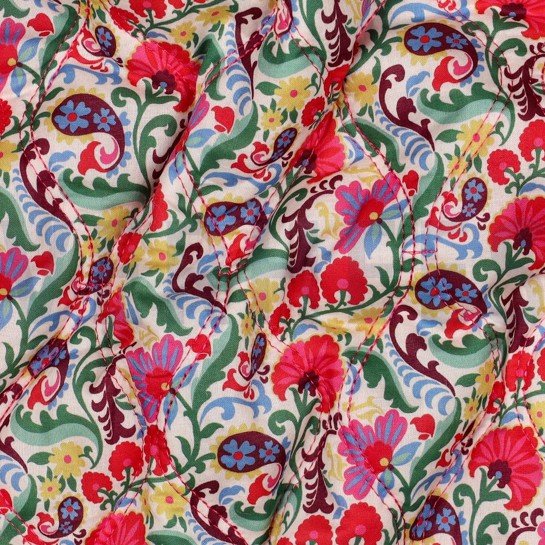 BAUMWOLLE VOILE GESTEPPT DIGITAL BLUMEN GEBROCHEN WEISS #7