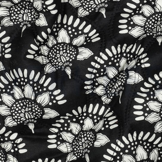BAUMWOLLE VOILE GESTEPPT BLUMEN SCHWARZ #7