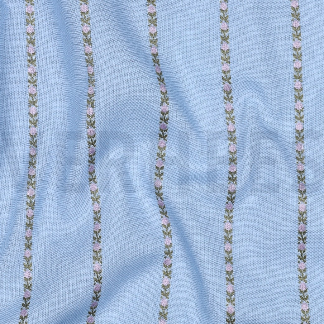 BAUMWOLLE DOBBY BLUMEN & STREIFEN HELLBLAU #7
