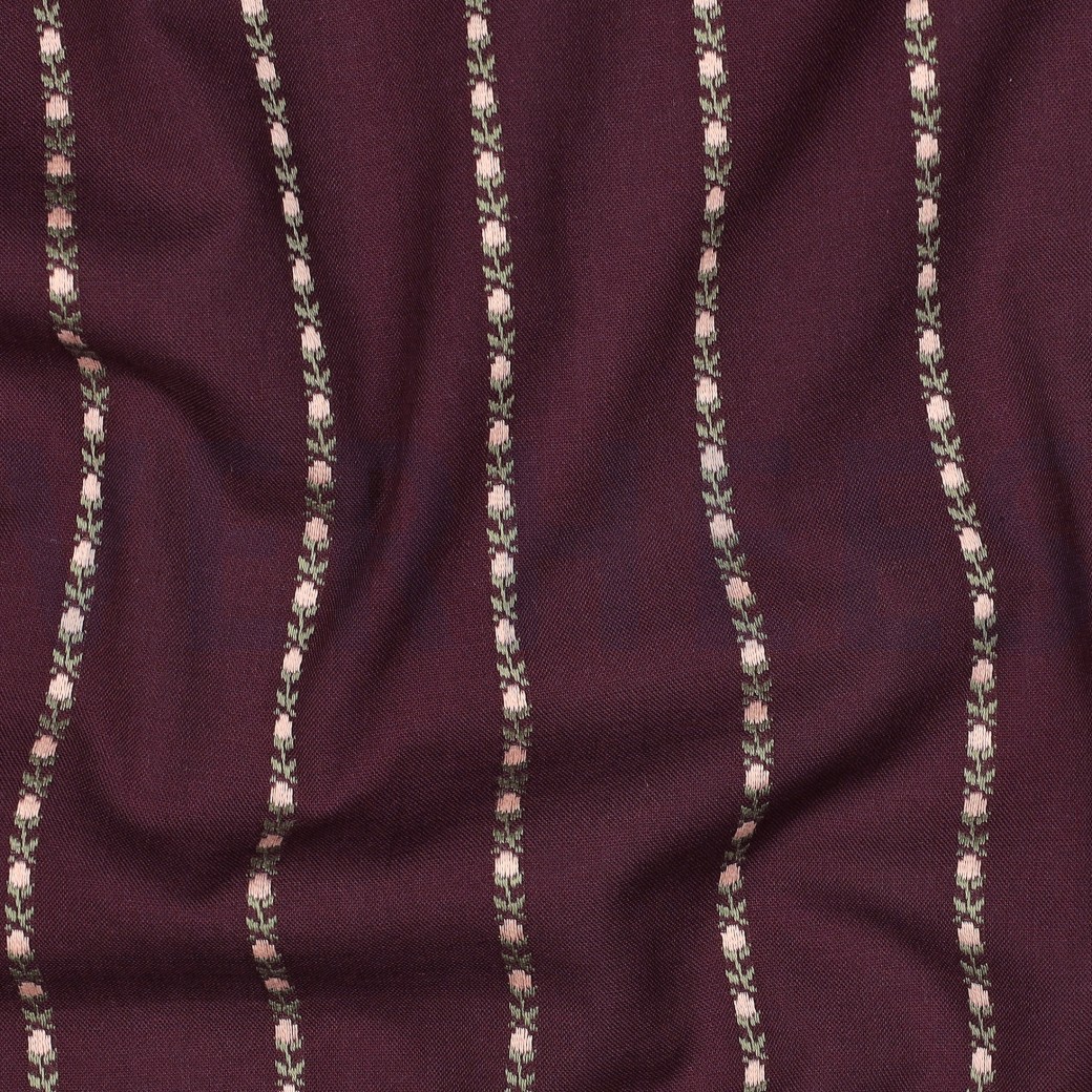 COTTON DOBBY FLOWERS & STRIPES BURGUNDY #7