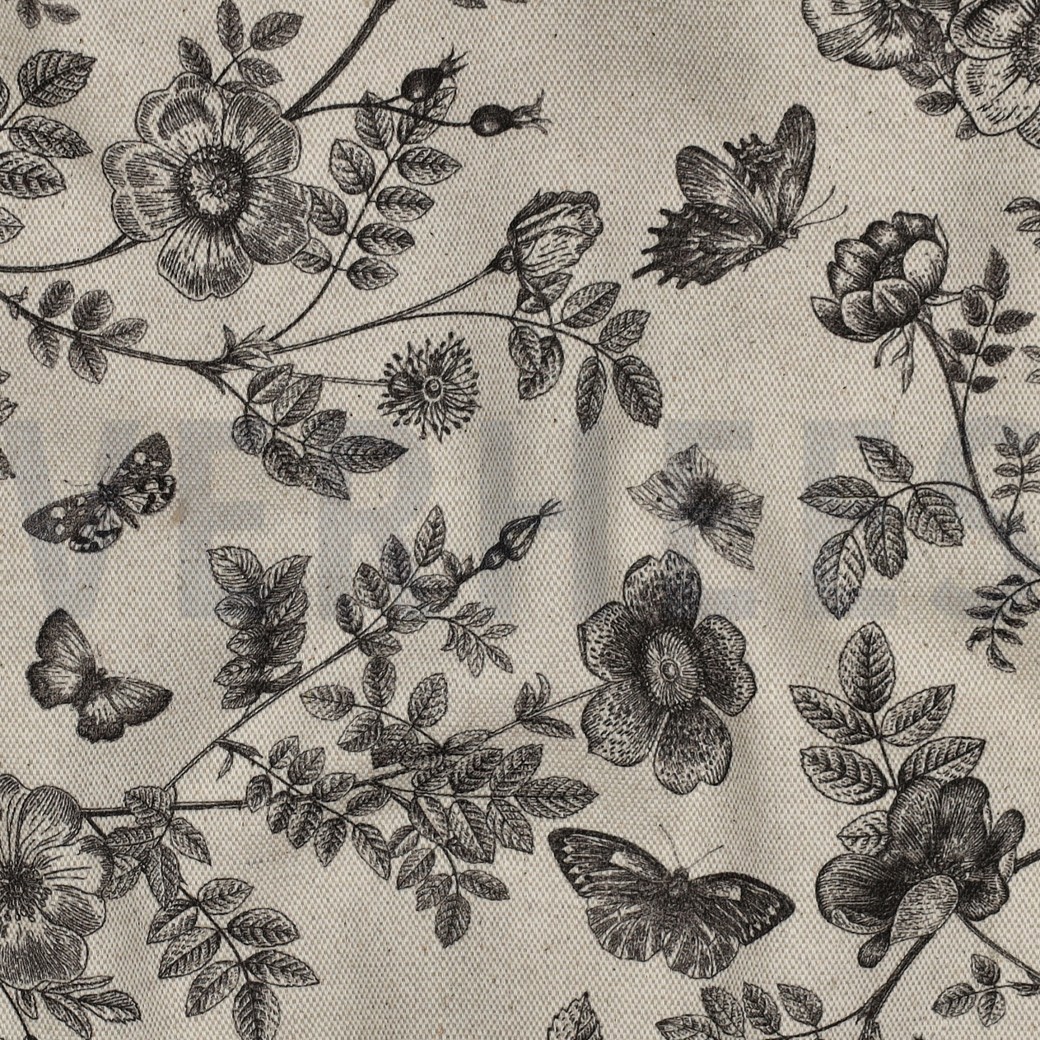 CANVAS LINEN LOOK DIGITAL FLOWERS BLACK #7