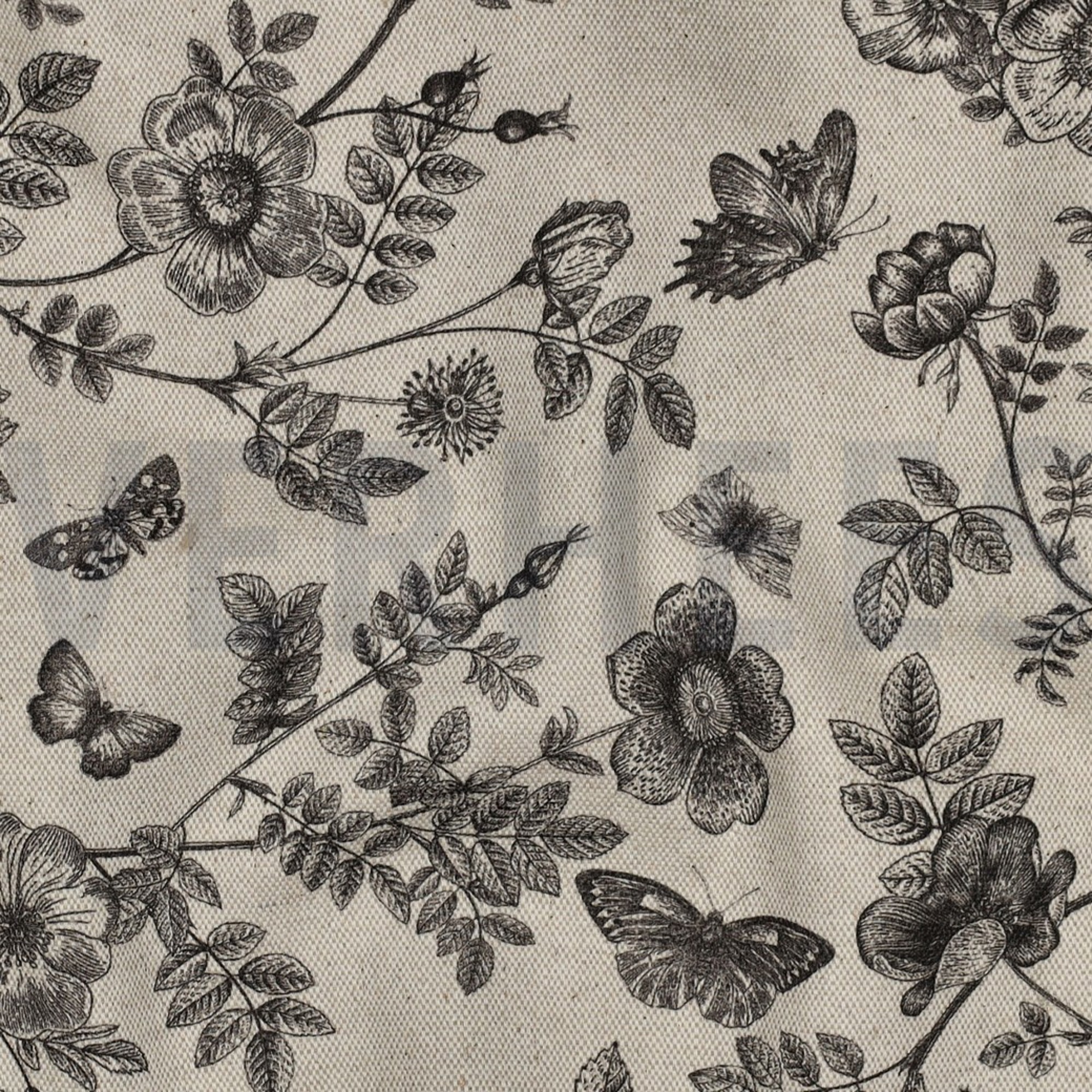 CANVAS LINEN LOOK DIGITAL FLOWERS BLACK (high resolution) #2