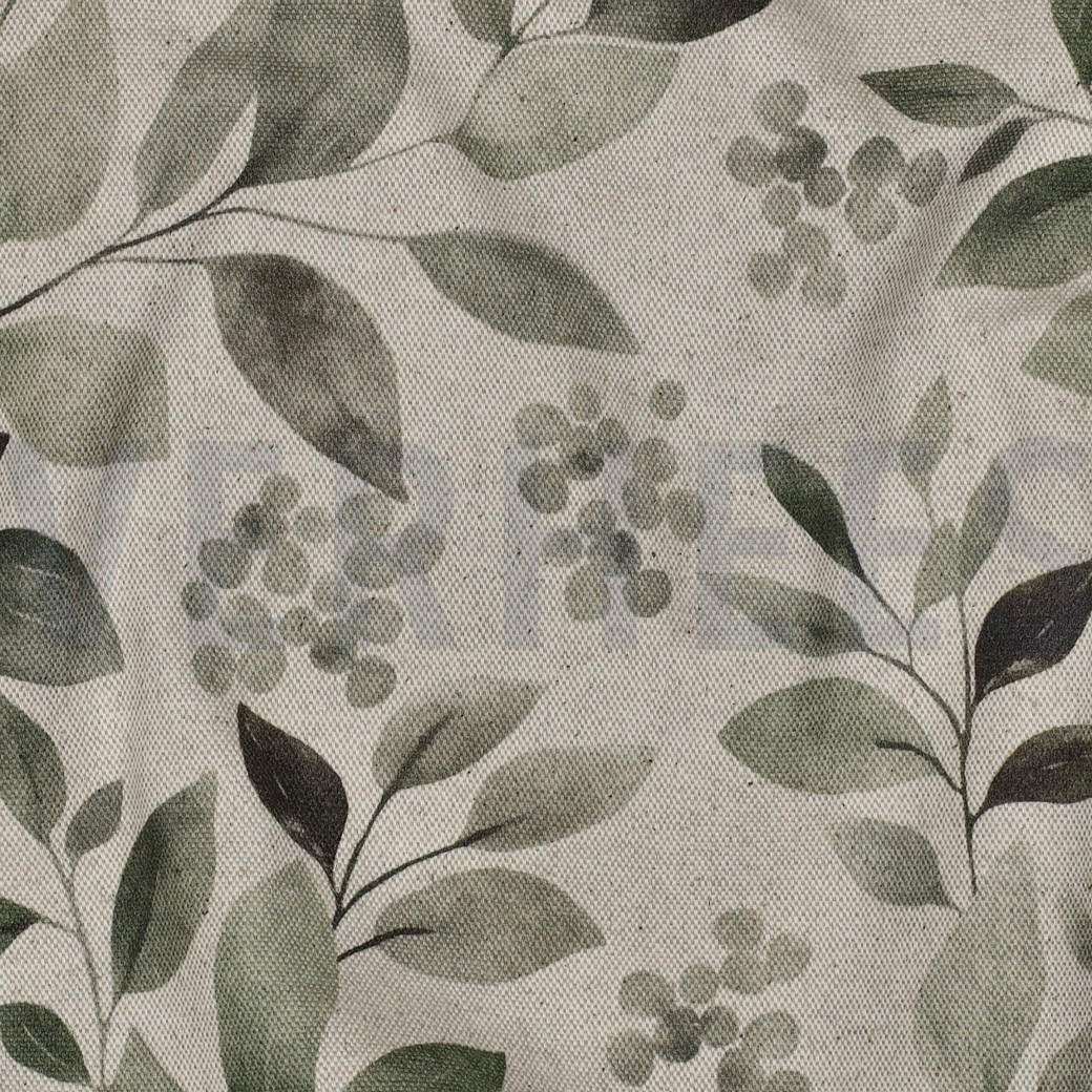 TOILE DÉCORATION LIN LOOK DIGITAL FEUILLES NATUREL #7