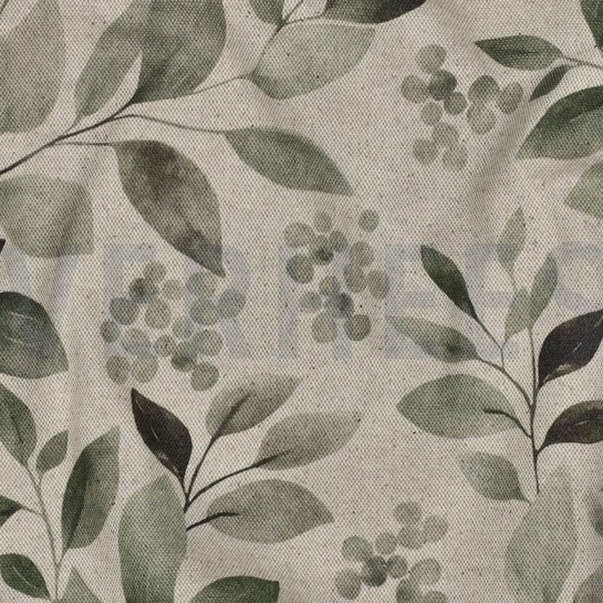 TOILE DÉCORATION LIN LOOK DIGITAL FEUILLES NATUREL #7