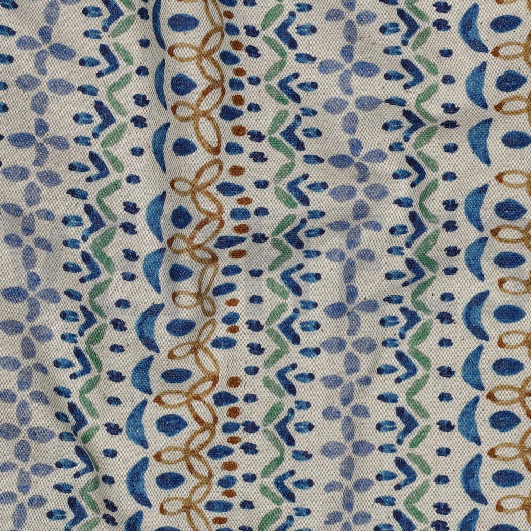 TOILE DÉCORATION LIN LOOK DIGITAL FLEURS BLEU #7
