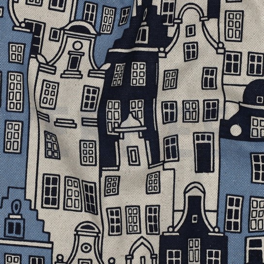 TOILE DÉCORATION LIN LOOK MAISONS BLUE #7