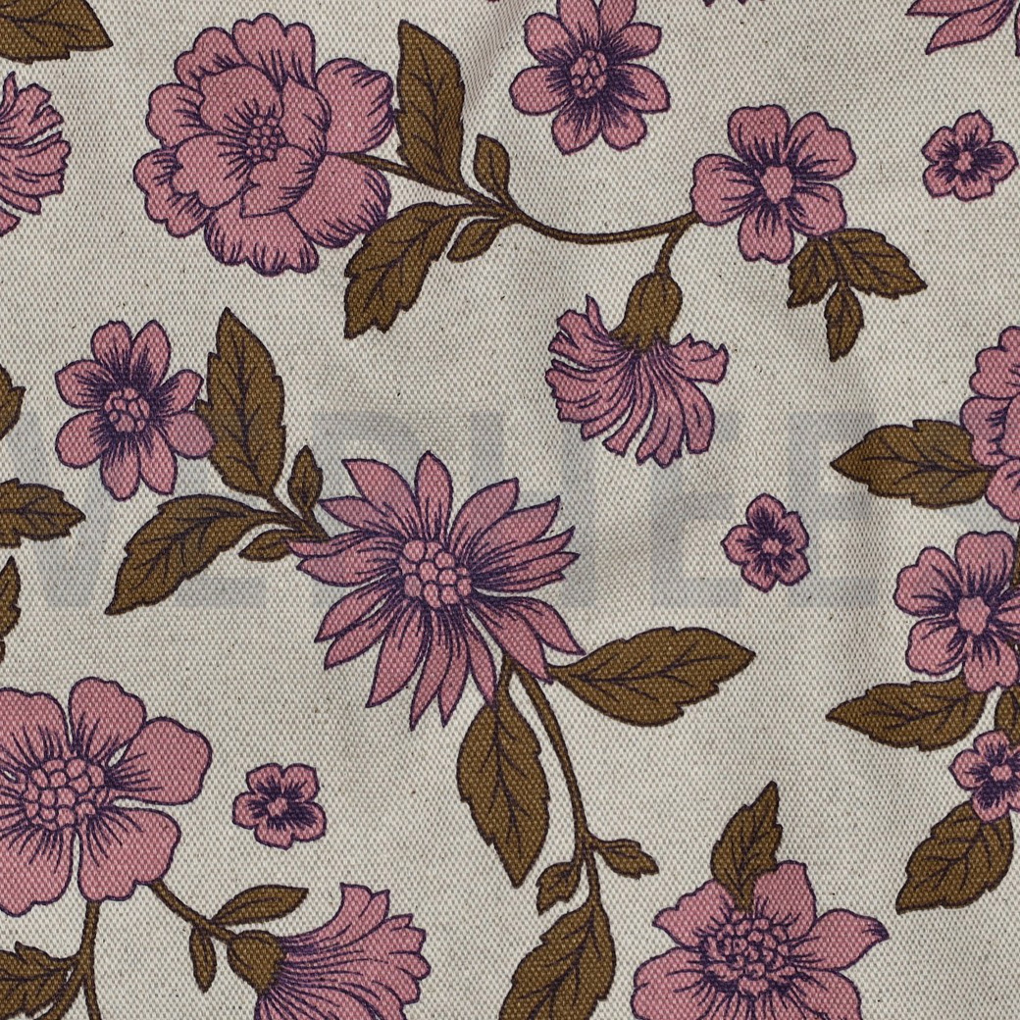 TOILE DÉCORATION LIN LOOK FLEURS ROSE (high resolution) #2