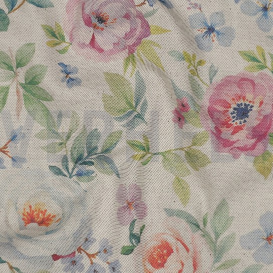 TOILE DÉCORATION LIN LOOK DIGITAL FLEURS NATUREL #7