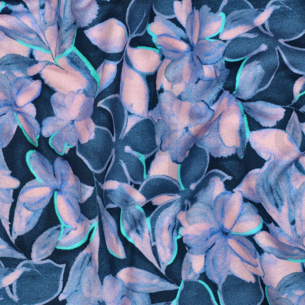 FRENCH TERRY DIGITAL BLUMEN BLAU #7