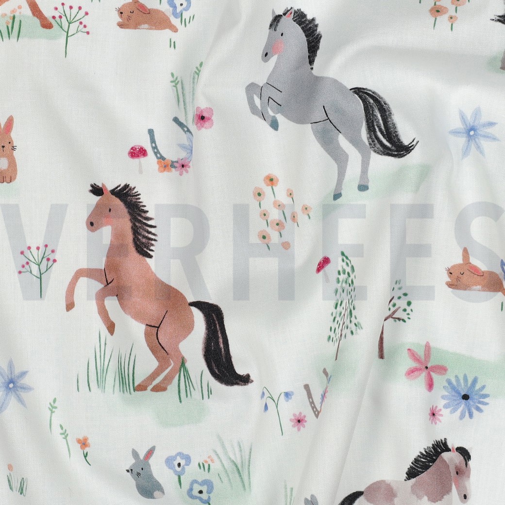 FINE POPLIN DIGITAL FARM ANIMALS WHITE #7