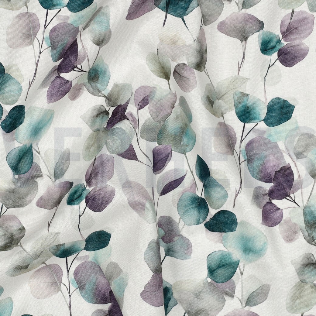 FIJNGEWEVEN KATOENEN POPLIN DIGITAAL EUCALYPTUS WIT #7