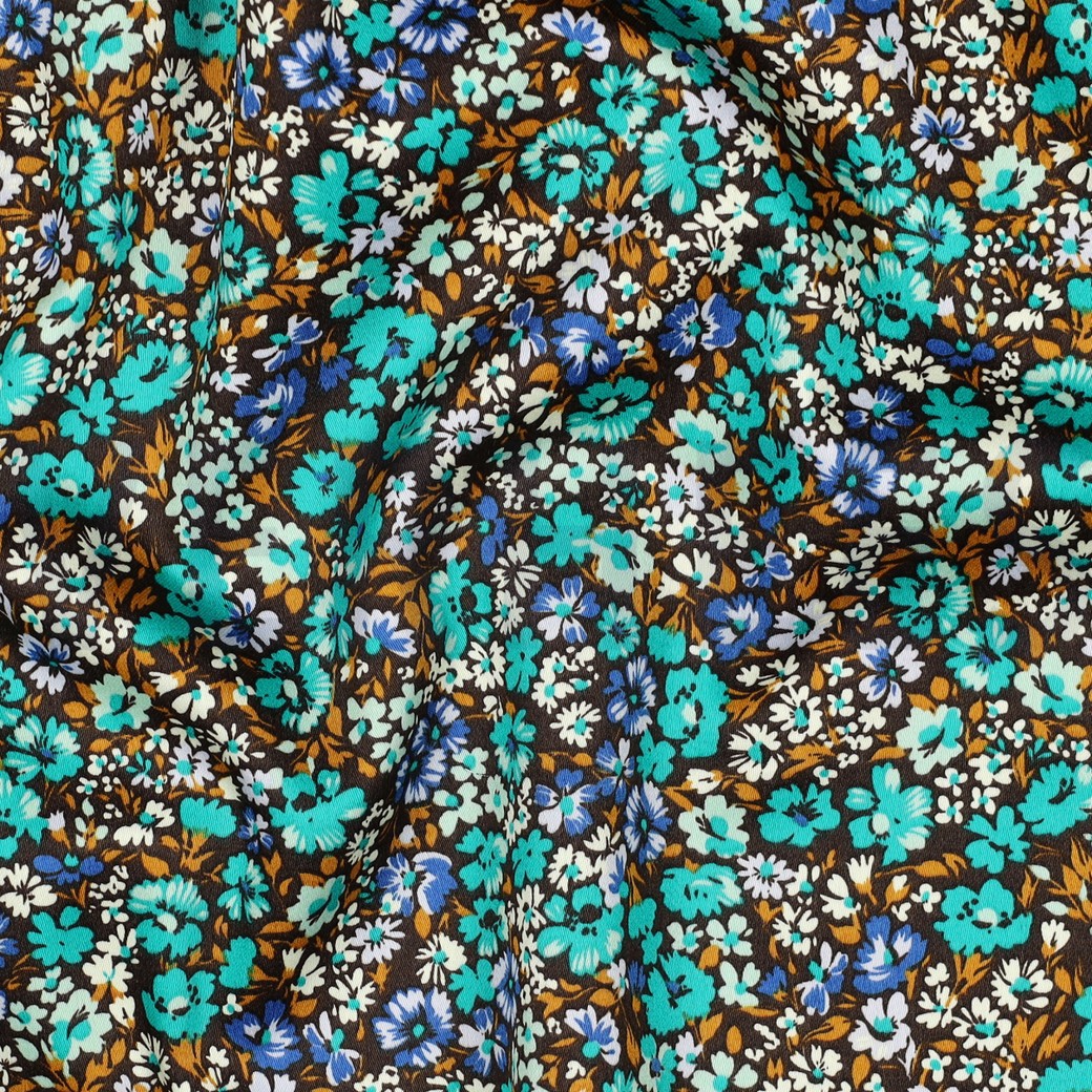 BAUMWOLLE SATIN KLEINE BLUMEN BLAU #7
