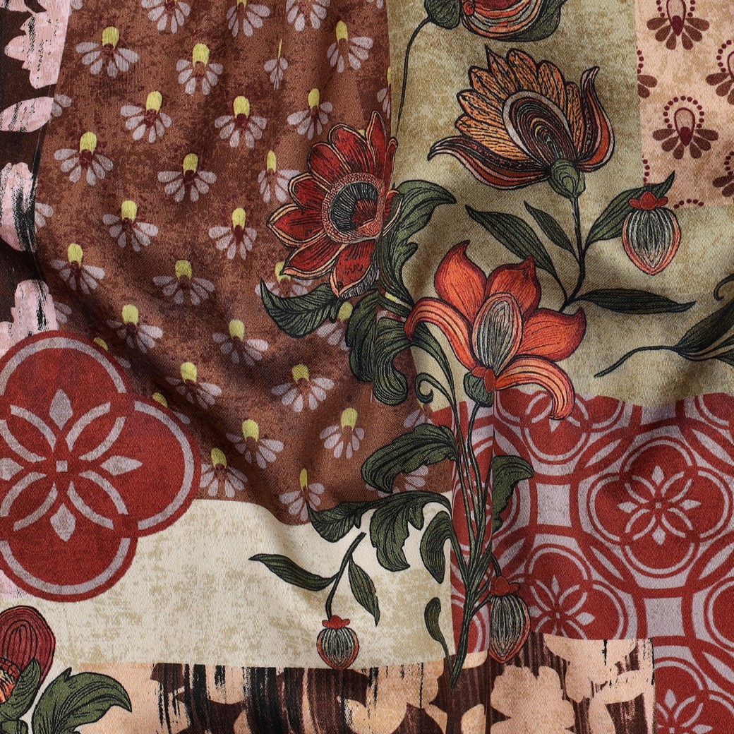 COTTON SATIN DIGITAL PATCHWORK RED #7