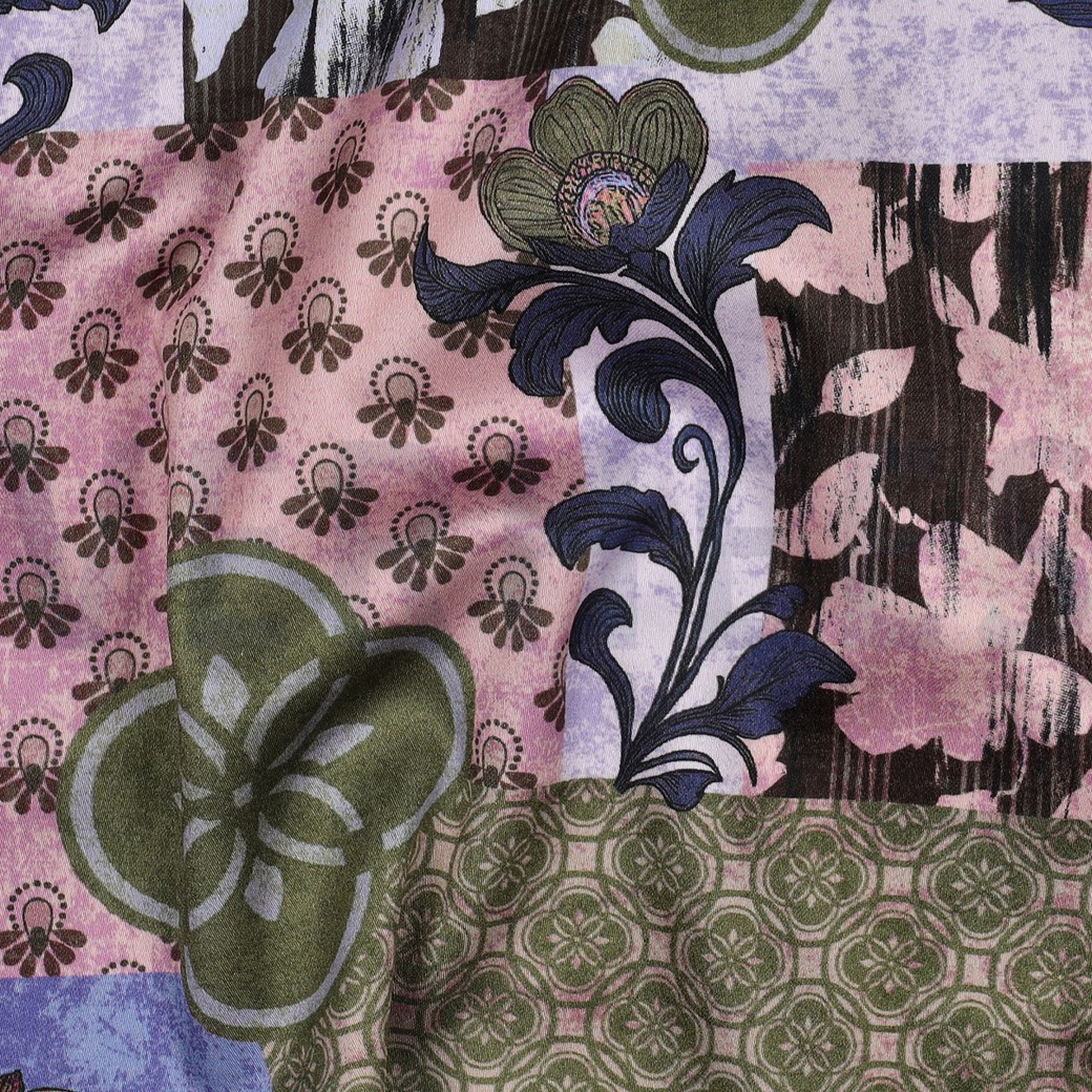 COTTON SATIN DIGITAL PATCHWORK BLUE #7