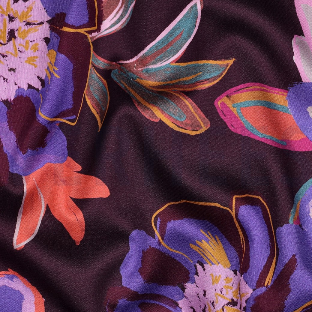 BAUMWOLLE SATIN DIGITAL BLUMEN BORDEAUXROT #7