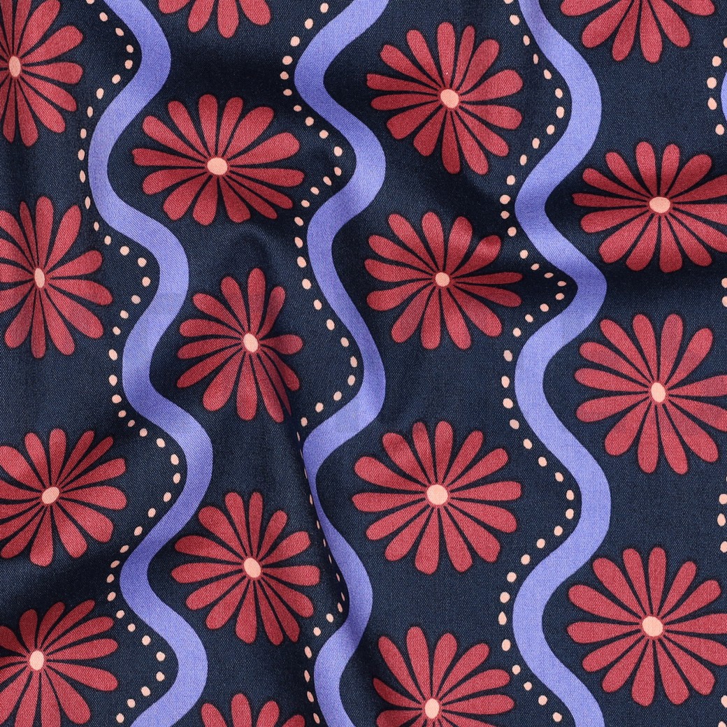 BAUMWOLLE VISKOSE BLUMEN MARINEBLAU #7