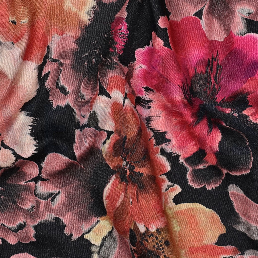 BAUMWOLLE VISKOSE DIGITAL BLUMEN SCHWARZ #7