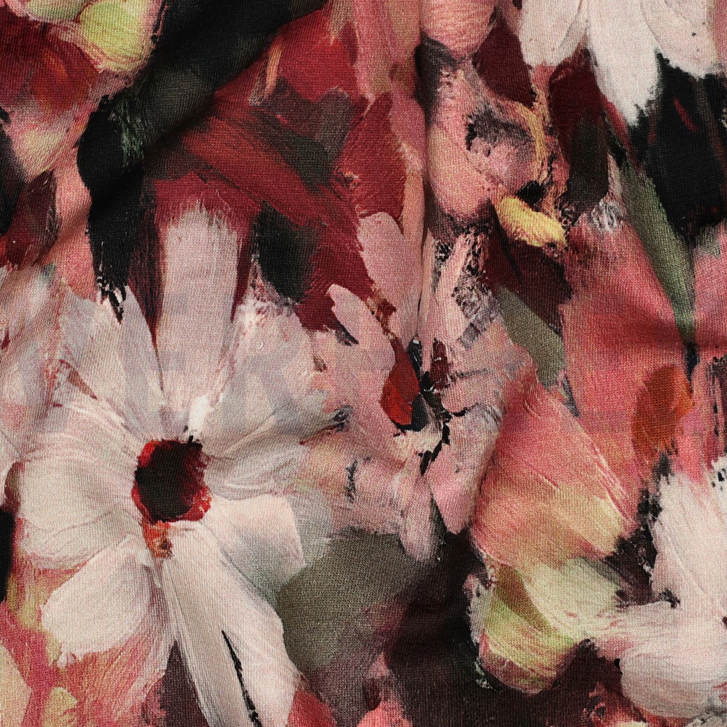FRENCH TERRY DIGITAL BLUMEN BORDEAUXROT #7