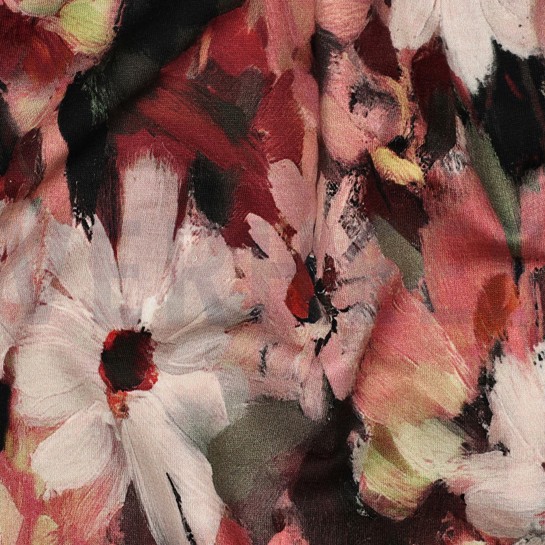 FRENCH TERRY DIGITAL FLOWERS BURGUNDY #7