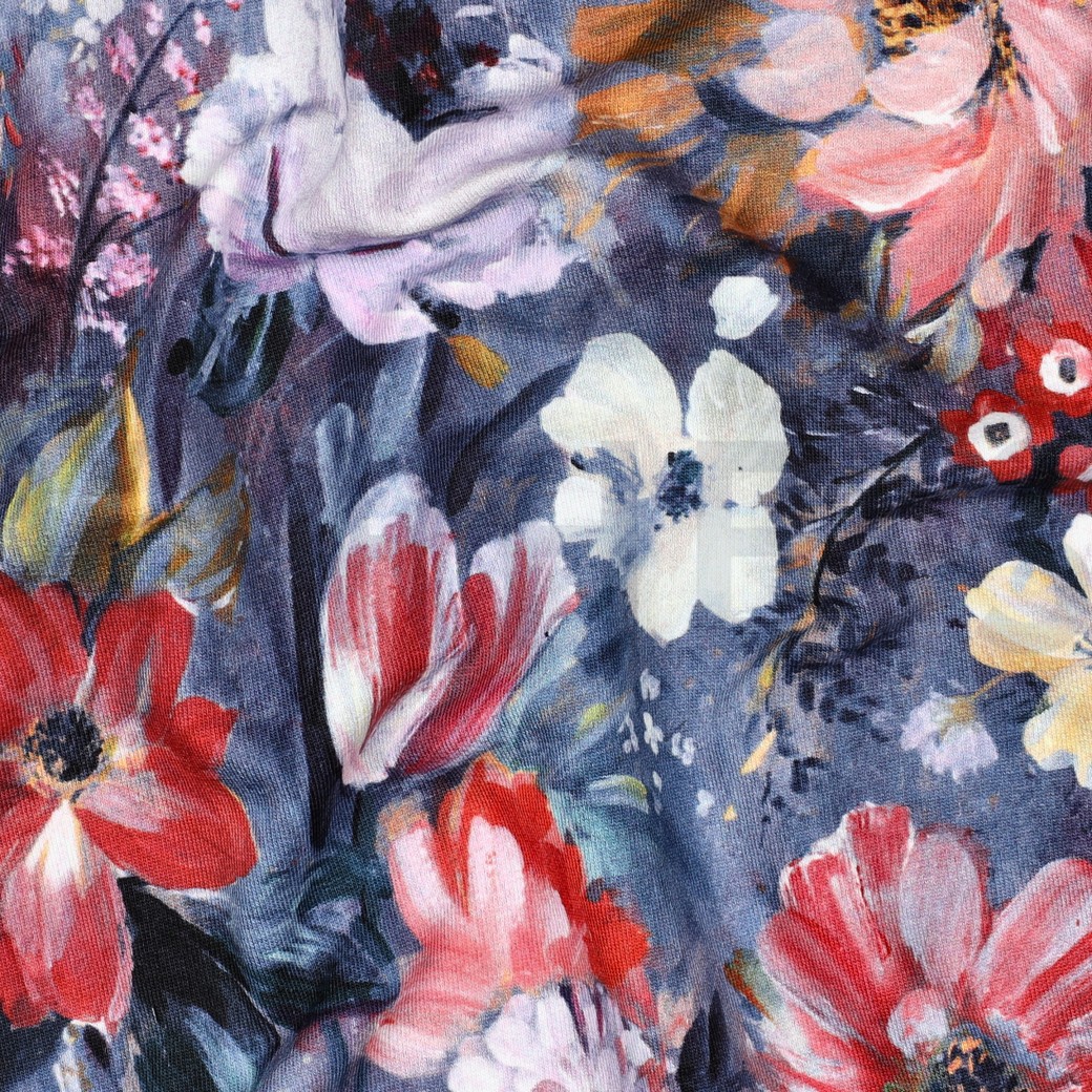 FRENCH TERRY DIGITAL BLUMEN BLAU #7