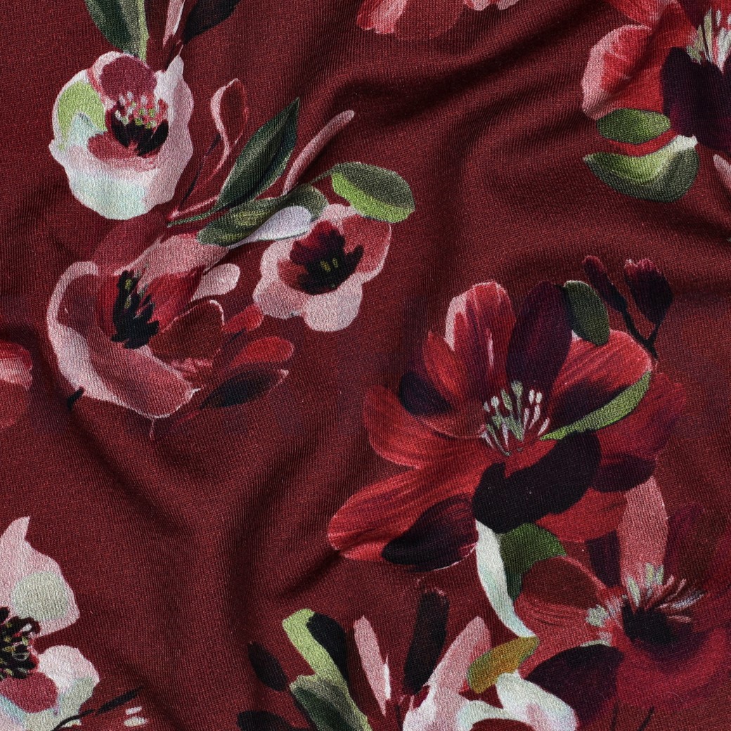 FRENCH TERRY DIGITAL FLOWERS RED #7