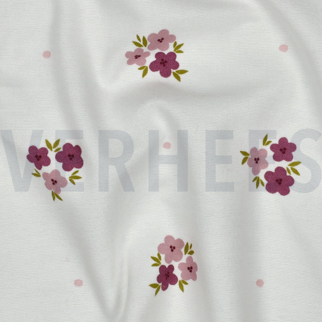 FLANELL BLUMEN GEBROCHEN WEISS #7