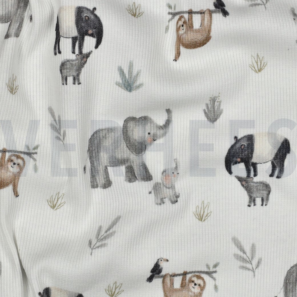 RIB JERSEY DIGITAAL SAFARI DIEREN WIT #7