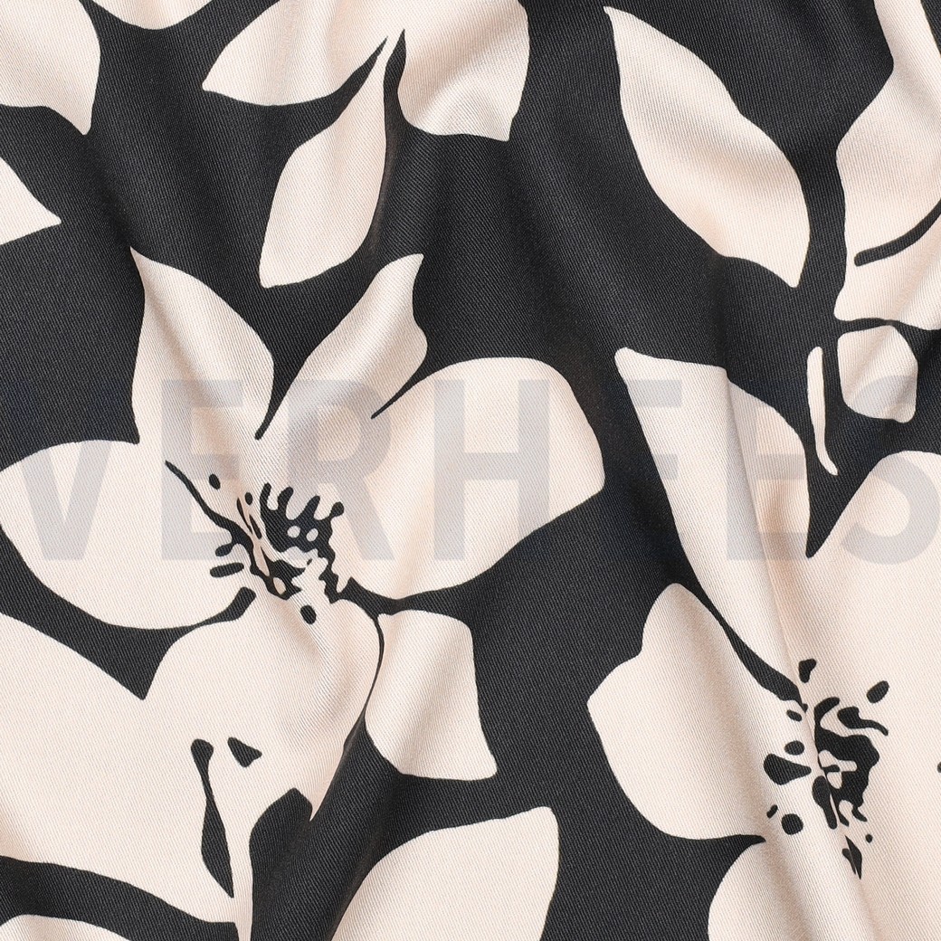 VISCOSE ROSELLA STRETCH FLOWERS BLACK #7
