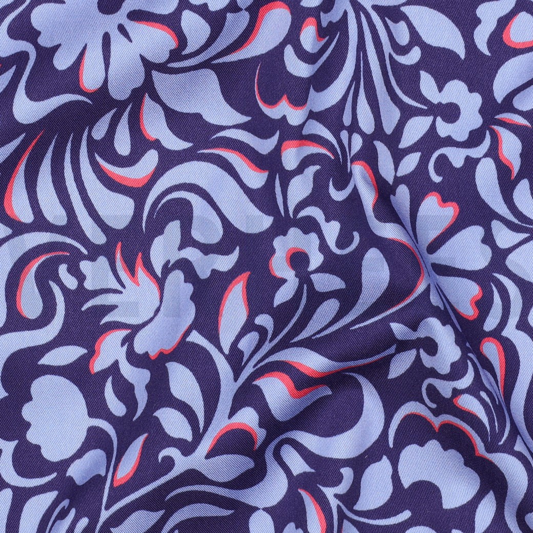 VISCOSE ROSELLA STRETCH BLADEREN BLAUW #7