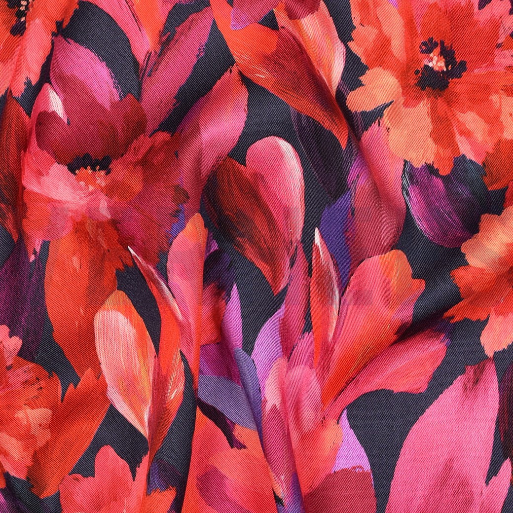 VISCOSE ROSELLA STRETCH DIGITAL LEAVES NAVY #7