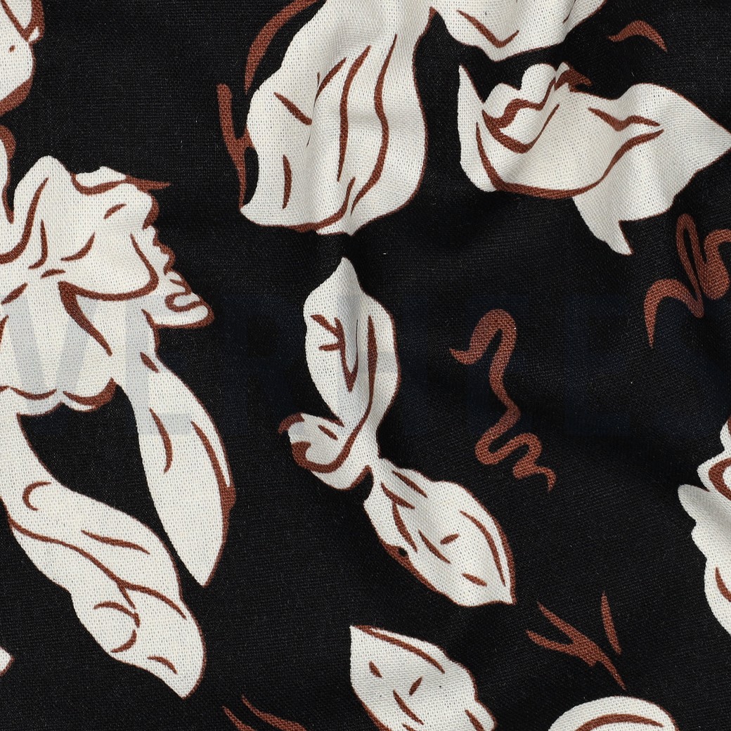 LINNEN VISCOSE BLOEMEN ZWART #7