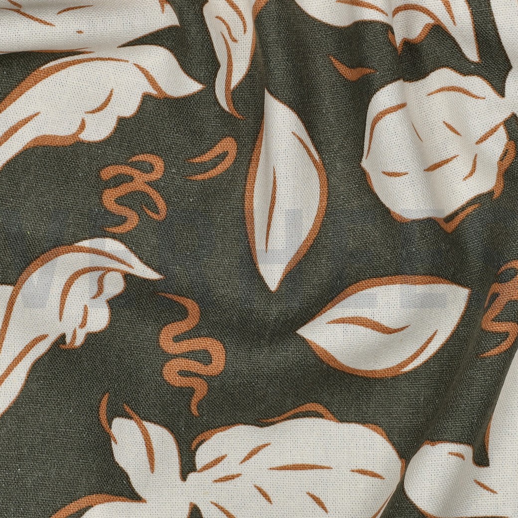LINNEN VISCOSE BLOEMEN GROEN #7