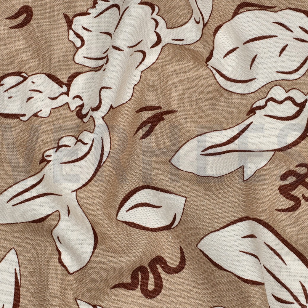 LINNEN VISCOSE BLOEMEN BEIGE #7