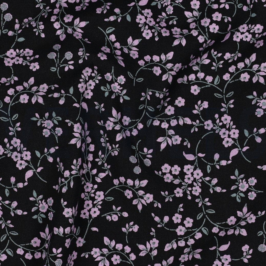 VISCOSE STRETCH FLOWERS BLACK #7