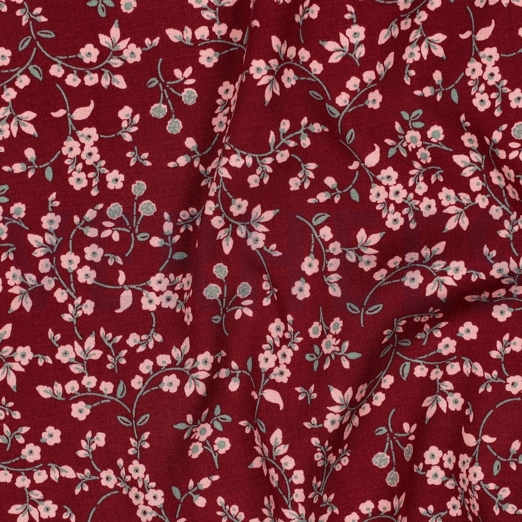 VISCOSE STRETCH FLOWERS BURGUNDY #7