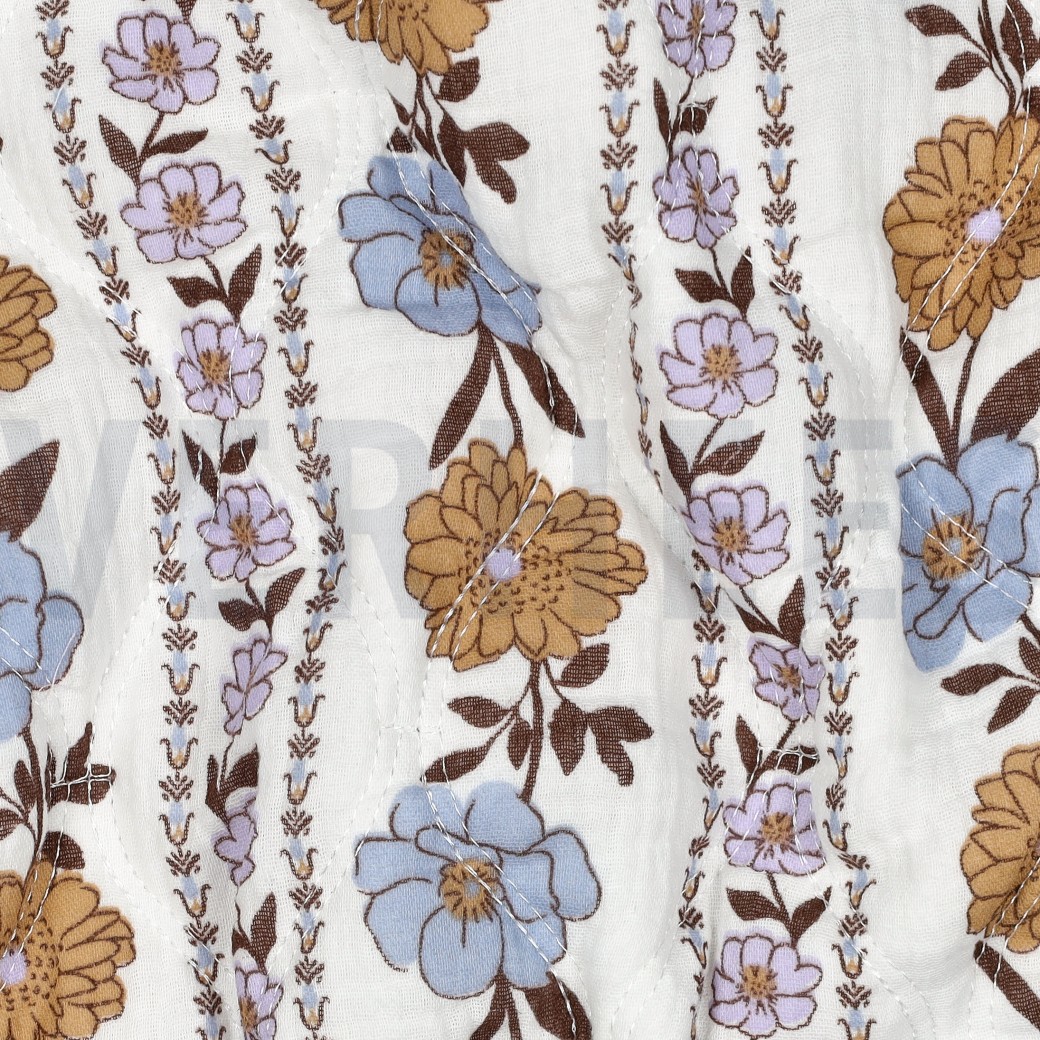 MUSSELIN GESTEPPT BLUMEN WEISS #7