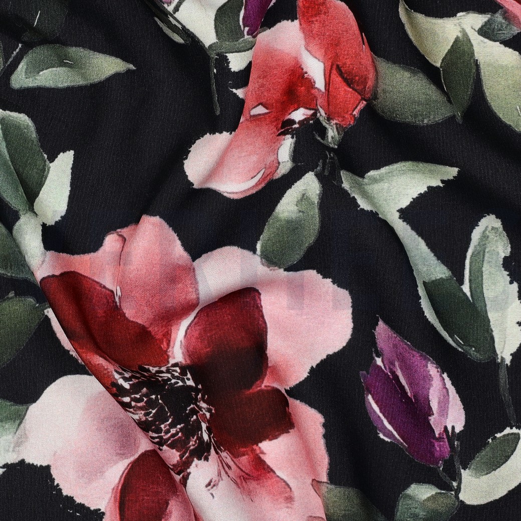 VISCOSE RADIANCE DIGITAL FLOWERS RED #7