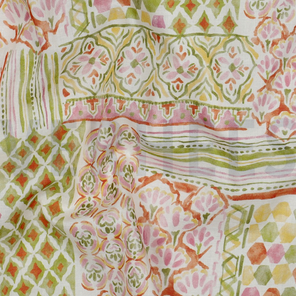 COTTON VOILE DIGITAL PATCHWORK GREEN #7