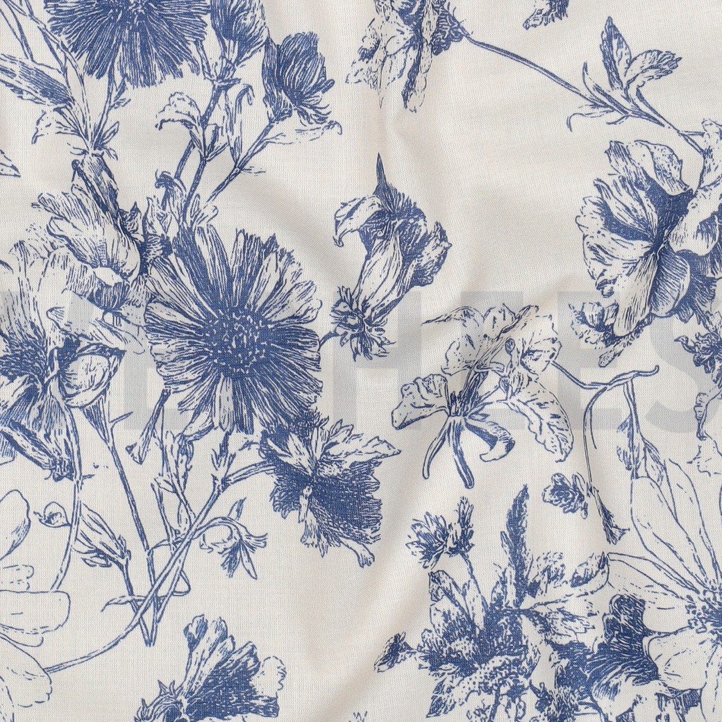 BAUMWOLLE VOILE DIGITAL BLUMEN KOBALTBLAU #7