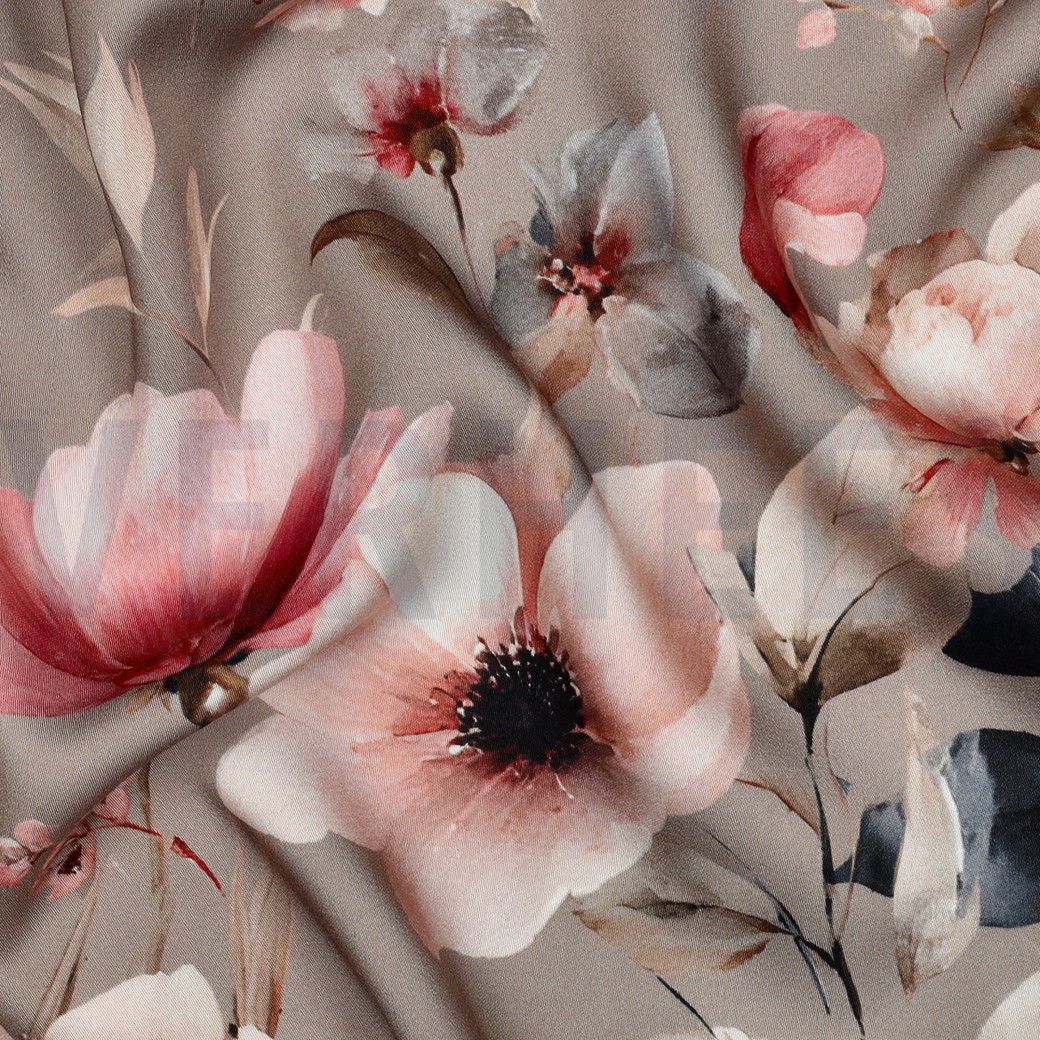 VISKOSE SATIN DIGITAL BLUMEN ROSA #7