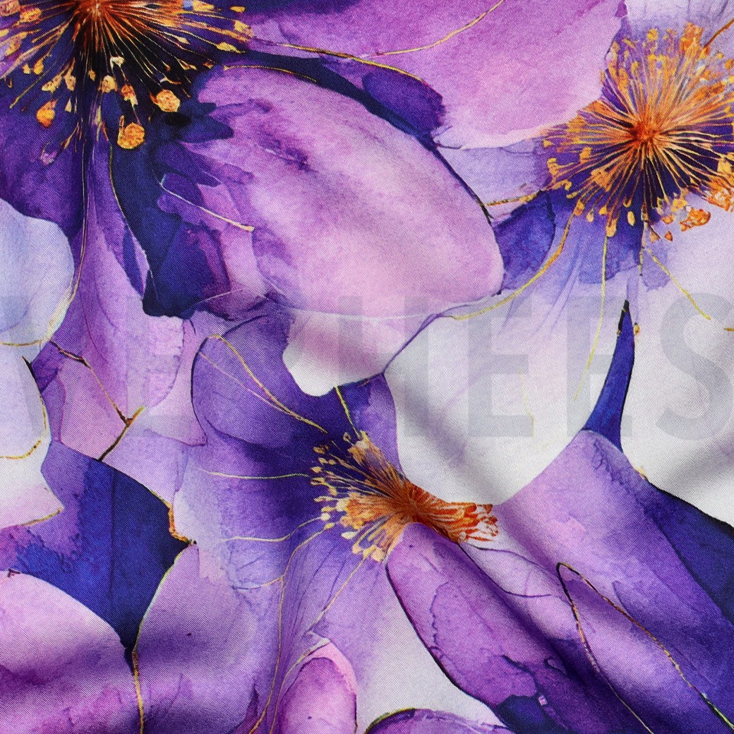 VISKOSE SATIN DIGITAL BLUMEN LILA/VIOLETT #7