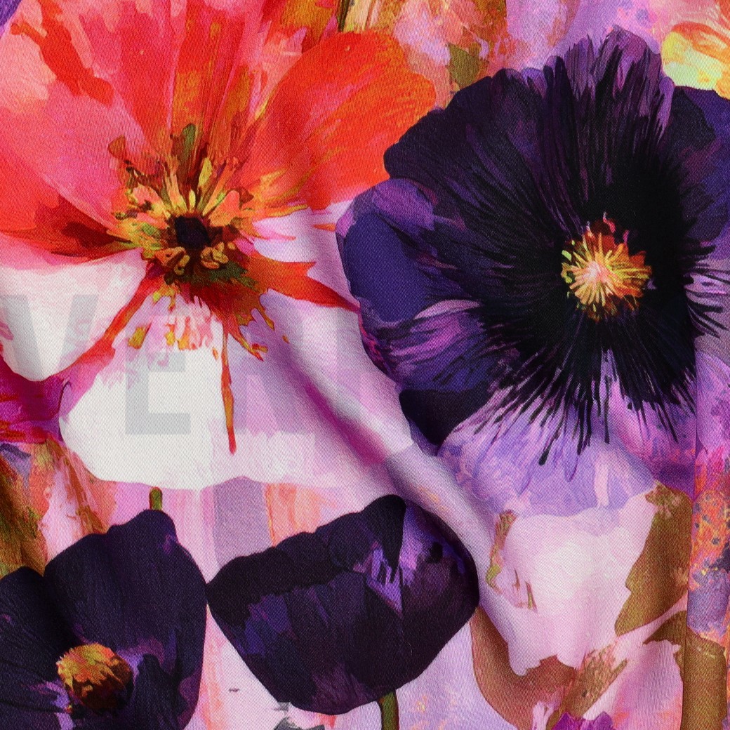 VISCOSE SATIN DIGITAL FLOWERS PURPLE #7